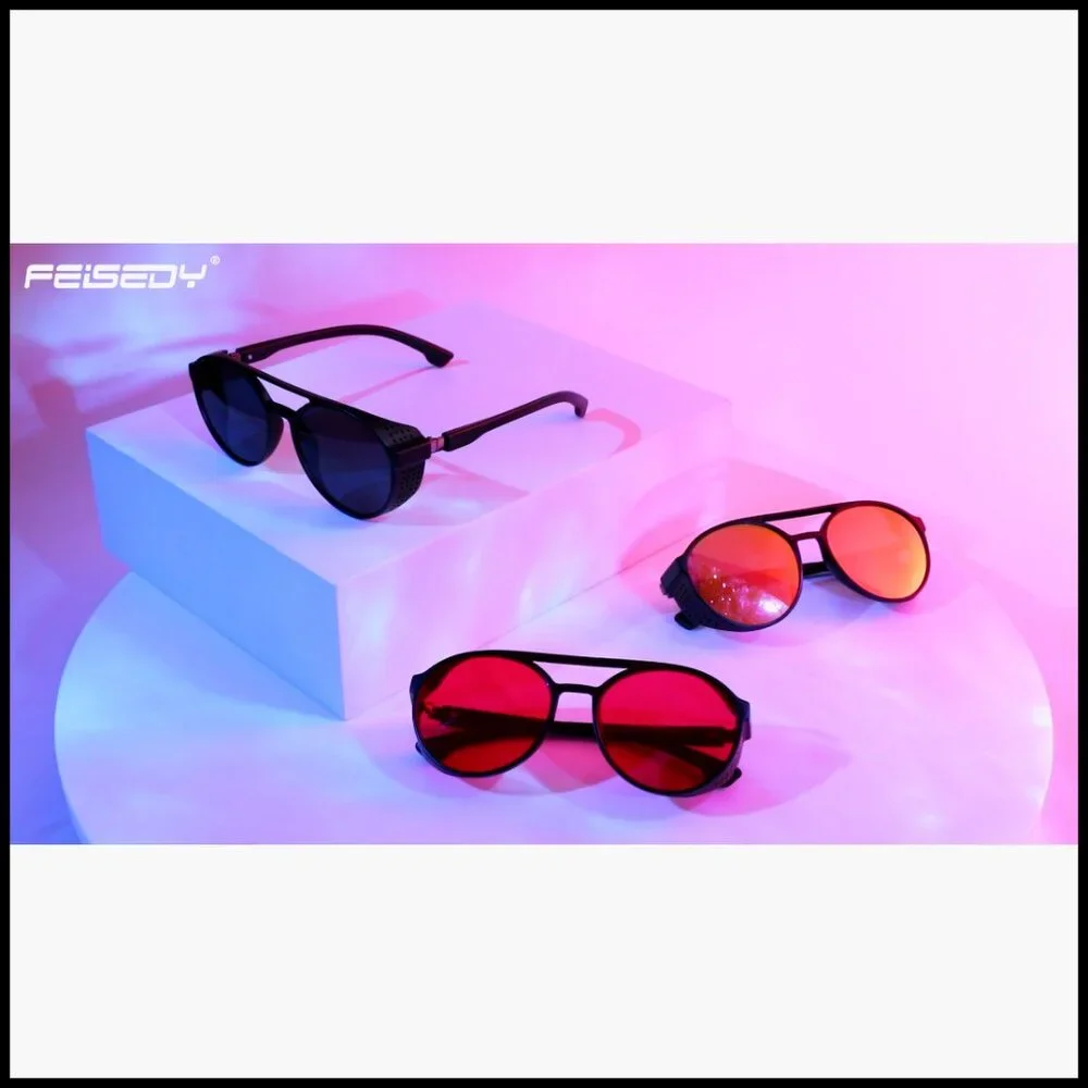 Steampunk Sunglasses with UV400 Protection, Round Frame, Gothic Side Shield